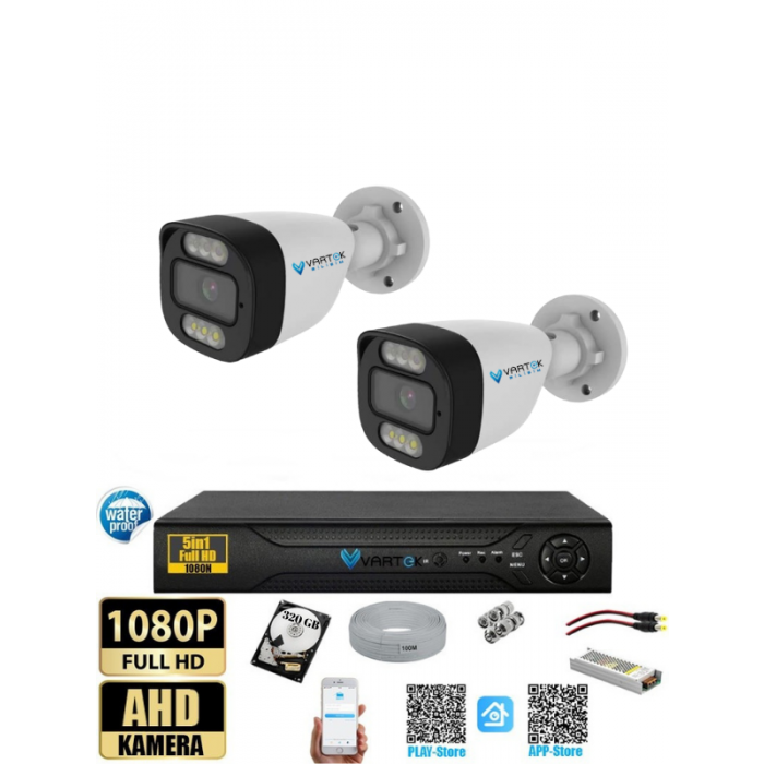 2 Kameralı 320GB HDD Güvenlik Kamera Seti 5MP 1080p Full HD Tam Renkli Gece Görüş DVR Kayıt Cihazlı Tak Çalıştır Sistem