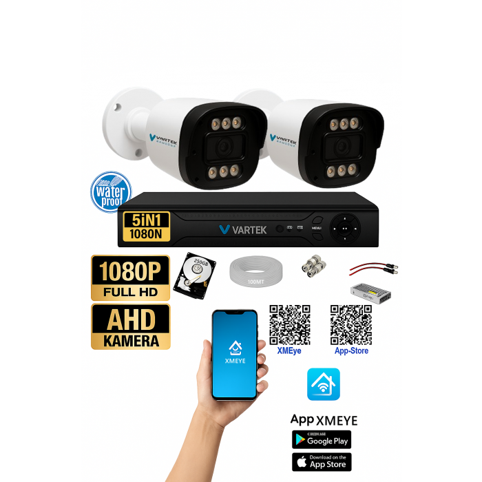 2 Kameralı 6 Mega Led Gece Renkli 250GB HDD 5MP Ahd Güvenlik Kamerası seti