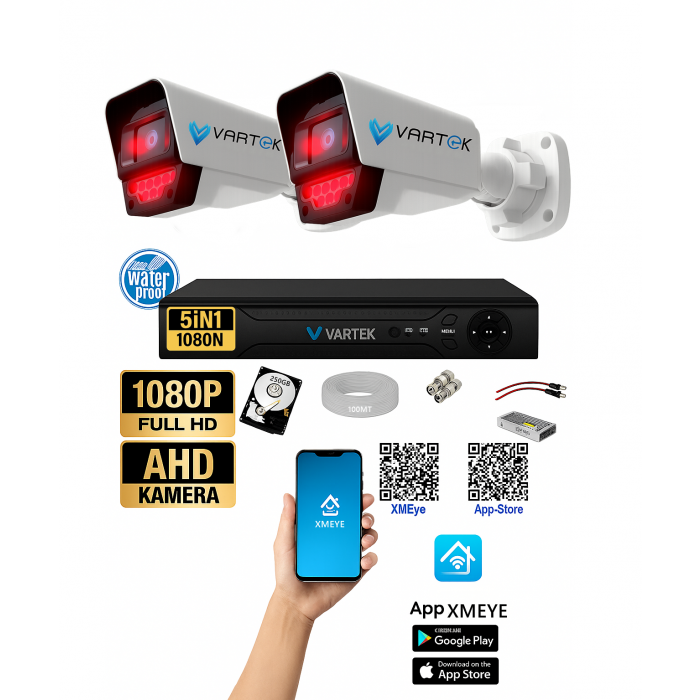 2 Kameralı 9 Atom Led Gece Görüşlü 250GB HDD 5MP Ahd Güvenlik Kamerası seti