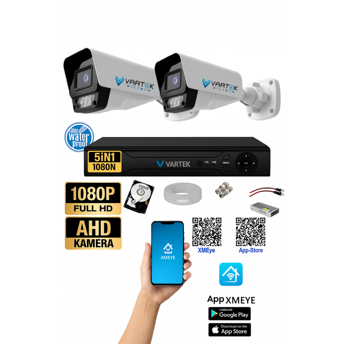 2 Kameralı 9 Atom Led Gece Renkli 250GB HDD 5MP Ahd Güvenlik Kamerası seti