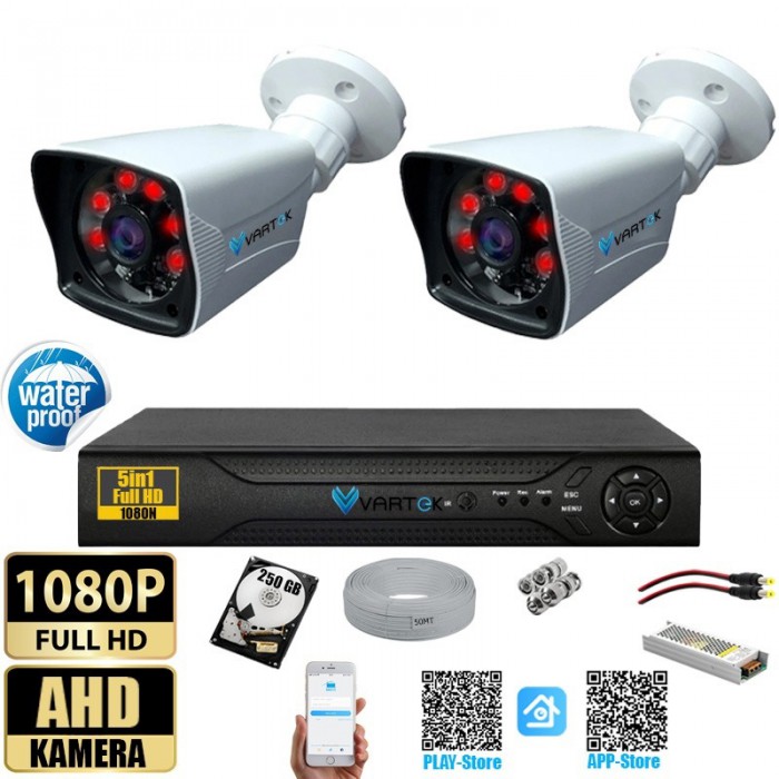 2 Kameralı Gece Görüşlü 250GB HDD 5MP Ahd Güvenlik Kamerası seti