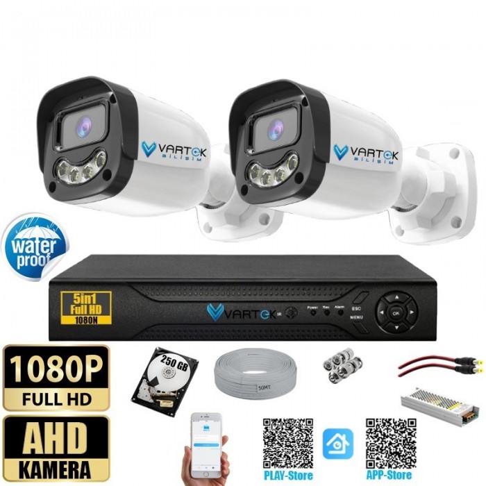 2 Kameralı Gülen Yüz Gece Renkli 250GB HDD 5MP Ahd Güvenlik Kamerası seti