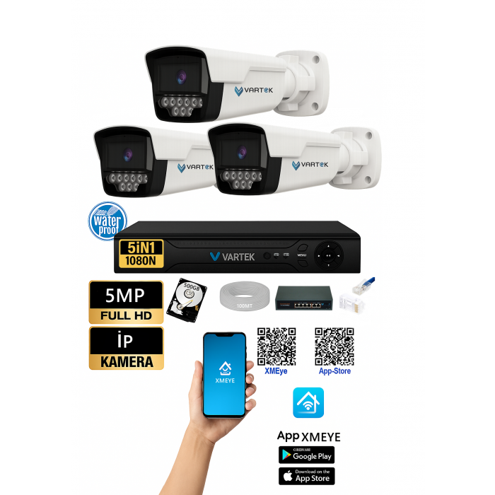 3 Kameralı IP Güvenlik Seti – 500GB – 4+2 PoE – WarmLED – 1080P