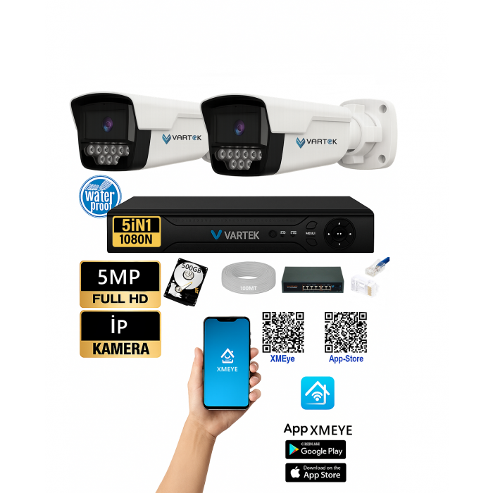 2 Kameralı IP Güvenlik Seti – 500GB – 4+2 PoE – WarmLED – 1080P