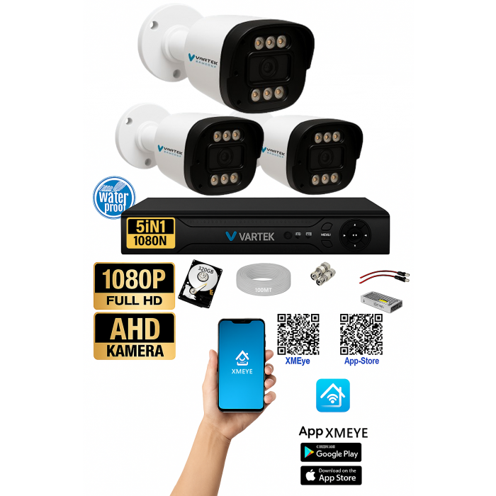 3 Kameralı 6 Mega Led Gece Renkli 320GB HDD 5MP Ahd Güvenlik Kamerası seti