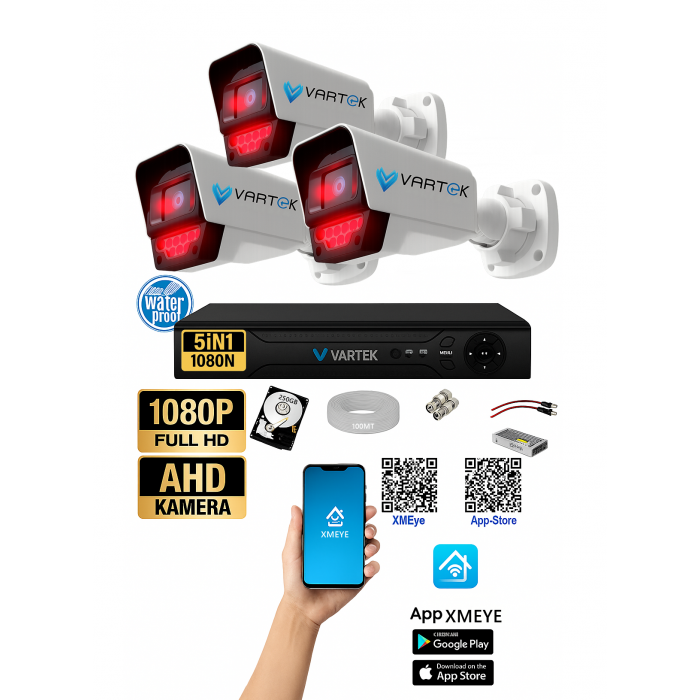 3 Kameralı 9 Atom Led Gece Görüşlü 250GB HDD 5MP Ahd Güvenlik Kamerası seti