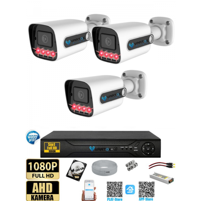 3 Kameralı-Gece Görüşlü 5MP Lensli 1080P FULLHD Kamera Seti