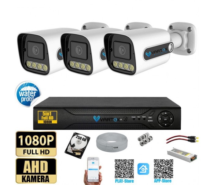 3 Kameralı-Gece Renkli 5MP Lensli 1080P FULLHD Kamera Seti -Tak Çalıştır Sistem- Sabit İP Gerektirmez