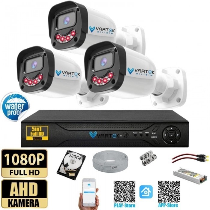 3 Kameralı Gülen Yüz Gece Görüşlü 320GB HDD 5MP Ahd Güvenlik Kamerası seti
