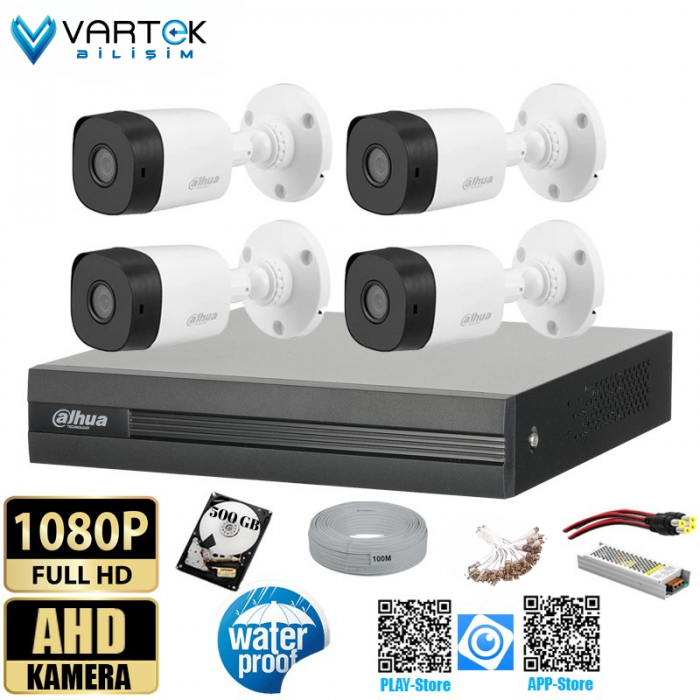 4 Kameralı 500 GB Harddiskli 30m Gece Görüşlü Full HD Güvenlik Kamera Seti