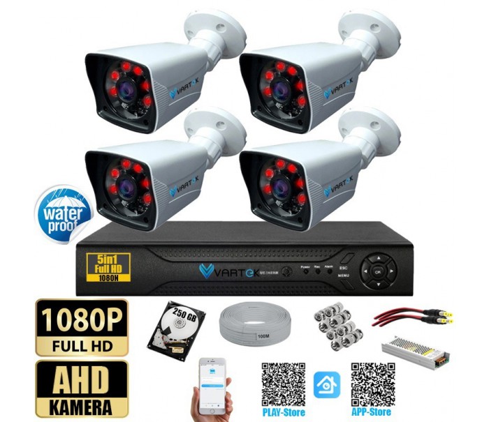 4 Kameralı-5MP Lensli 1080P FULLHD Kamera Seti - Su Gecirmez- Sabit İP Gerektirmez