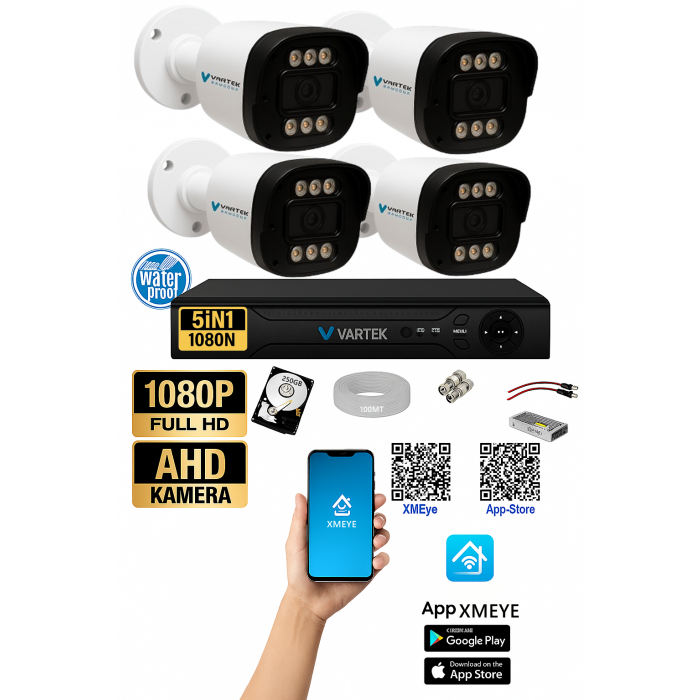 4 Kameralı 6 Mega Led Gece Renkli 250GB HDD 5MP Ahd Güvenlik Kamerası seti