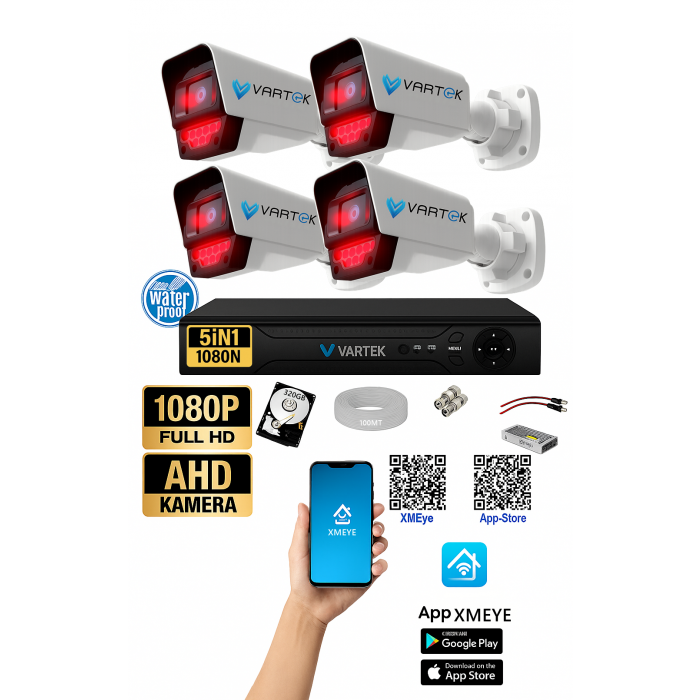 4 Kameralı 9 Atom Led Gece Görüşlü 320GB HDD 5MP Ahd Güvenlik Kamerası seti