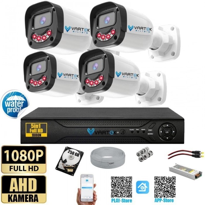 4 Kameralı Gülen Yüz Gece Görüşlü 250GB HDD 5MP Ahd Güvenlik Kamerası seti
