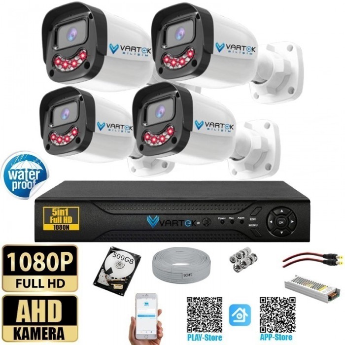 4 Kameralı Gülen Yüz Gece Görüşlü 500GB HDD 5MP Ahd Güvenlik Kamerası seti