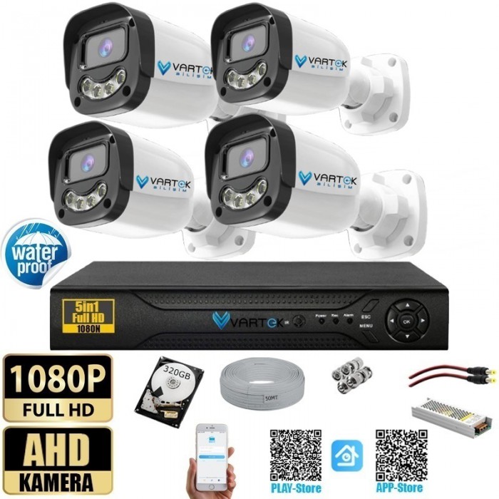 4 Kameralı 9 Atom Led Gece Renkli 1000GB HDD 5MP Ahd Güvenlik Kamerası seti