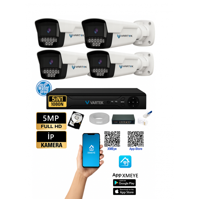 4 Kameralı IP Güvenlik Seti – 500GB – 4+2 PoE – WarmLED – 1080P