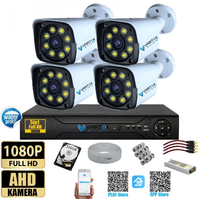 4 Kameralı Metal Kasa Gece Renkli 320GB HDD 5MP Ahd Güvenlik Kamerası seti