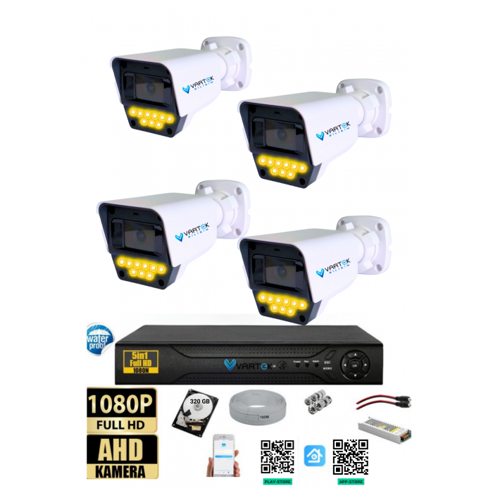 4 Kameralı Set - 320 GB HDD, 9 LED Gece Görüşlü Full HD Güvenlik Kamerası Sistemi