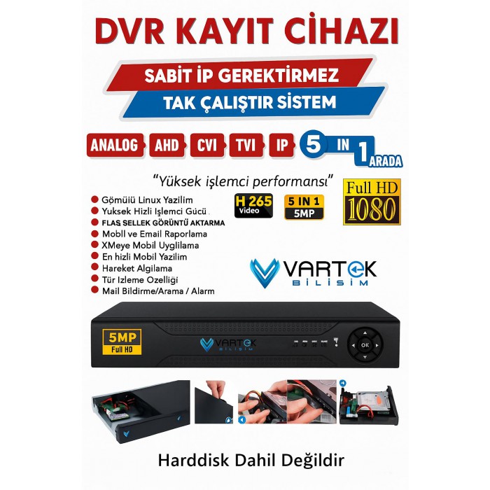 4 KANAL ULTRA HD H265 DVR KAYIT CİHAZI -HAREKET- ARAÇ ve İNSAN ALGILAMA