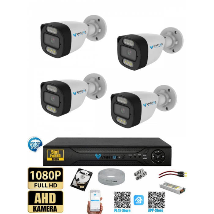 4 Kameralı 500GB HDD Güvenlik Kamera Seti 5MP 1080p Full HD Tam Renkli Gece Görüş DVR Kayıt Cihazlı Tak Çalıştır Sistem