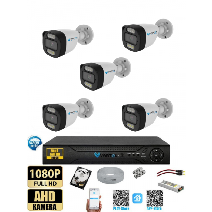 5 Kameralı 320 GB HDD Güvenlik Kamera Seti 5MP 1080p Full HD Tam Renkli Gece Görüş DVR Kayıt Cihazlı Tak Çalıştır Sistem