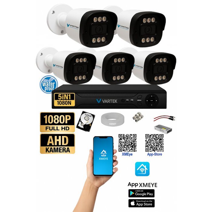 5 Kameralı 6 Mega Led Gece Renkli 320GB HDD 5MP Ahd Güvenlik Kamerası seti