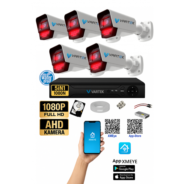 5 Kameralı 9 Atom Led Gece Görüşlü 1000GB HDD 5MP Ahd Güvenlik Kamerası seti
