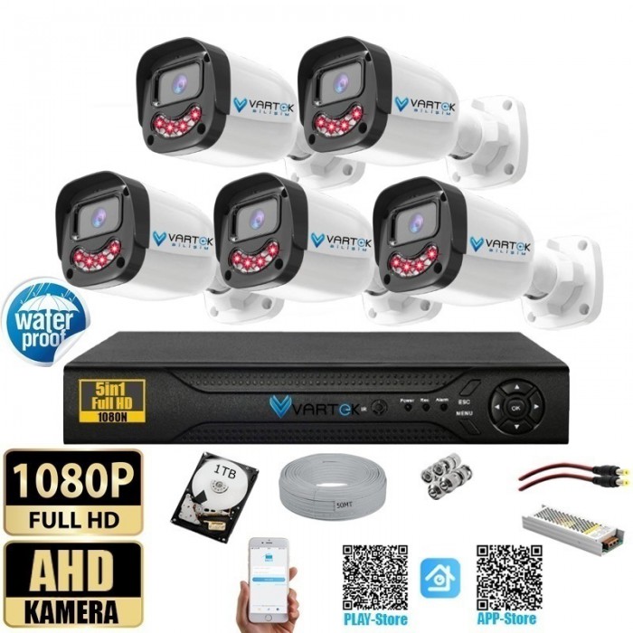 5 Kameralı 9 Atom Led Gece Görüşlü 500GB HDD 5MP Ahd Güvenlik Kamerası seti