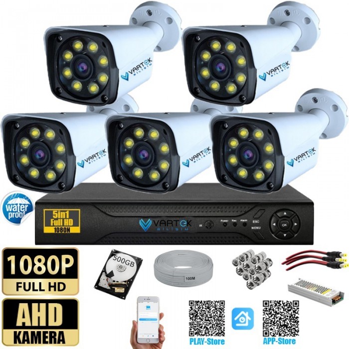 5 Kameralı Metal Kasa Gece Renkli 500GB HDD 5MP Ahd Güvenlik Kamerası seti