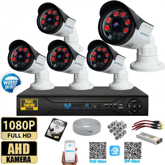 5 Kameralı Set 320 Gb Hdd Full Hd Gece Görüşlü Güvenlik Kamerası Sistemi-Sabit İp Gerektirmez-