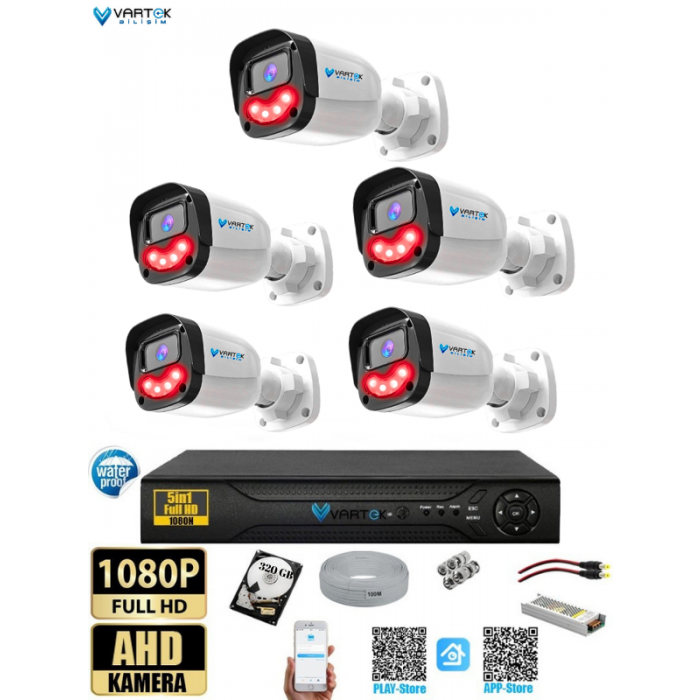 5`li 5MP Full HD 1080P Atom ledli 320GB HDD Güvenlik Kamera Seti Gece Görüşlü Tak Çalıştır İp gerektirmez