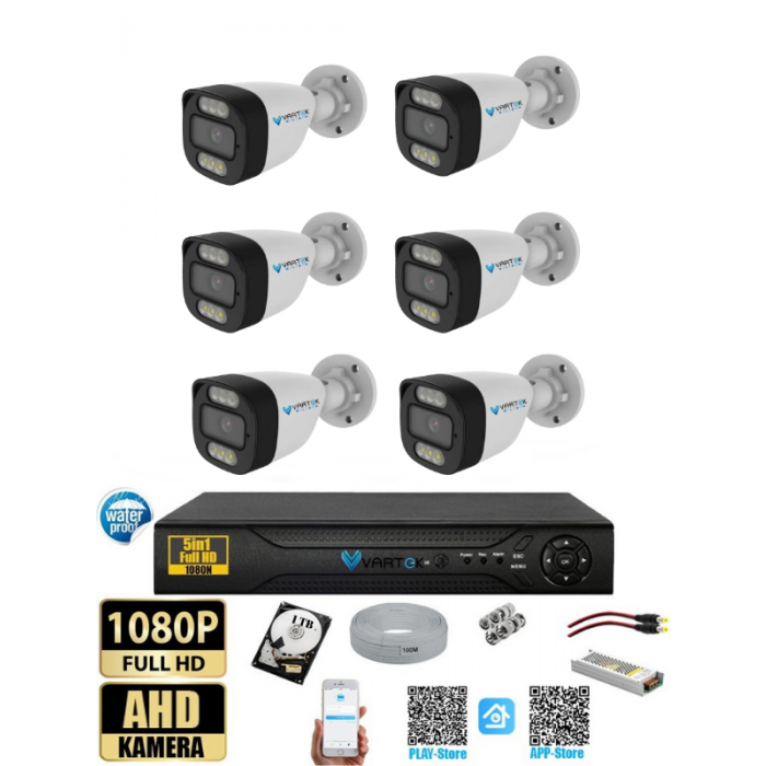 6 Kameralı 1TB HDD Güvenlik Kamera Seti 5MP 1080p Full HD Tam Renkli Gece Görüş DVR Kayıt Cihazlı Tak Çalıştır Sistem