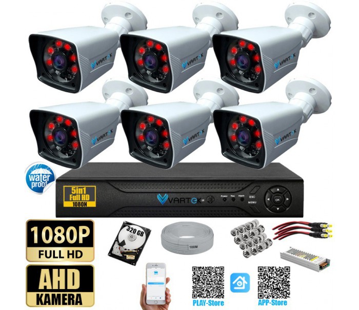 6 Kameralı-5MP Lensli 1080P FULLHD Kamera Seti - Su Gecirmez- Sabit İP Gerektirmez