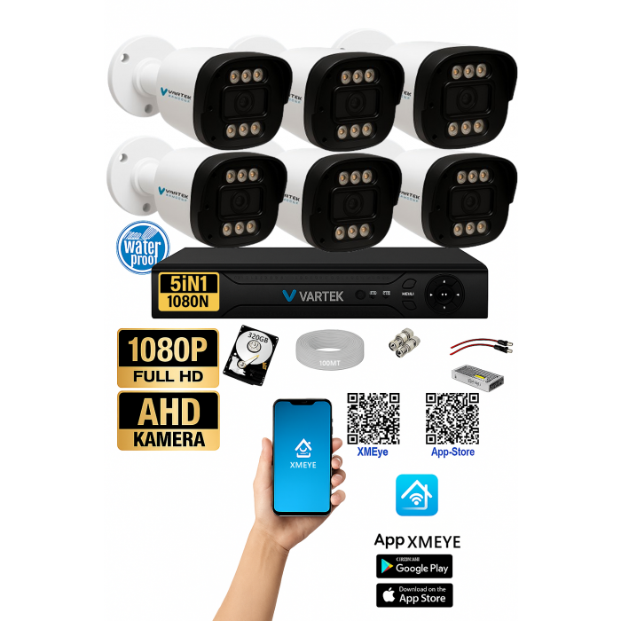 6 Kameralı 6 Mega Led Gece Renkli 320GB HDD 5MP Ahd Güvenlik Kamerası seti