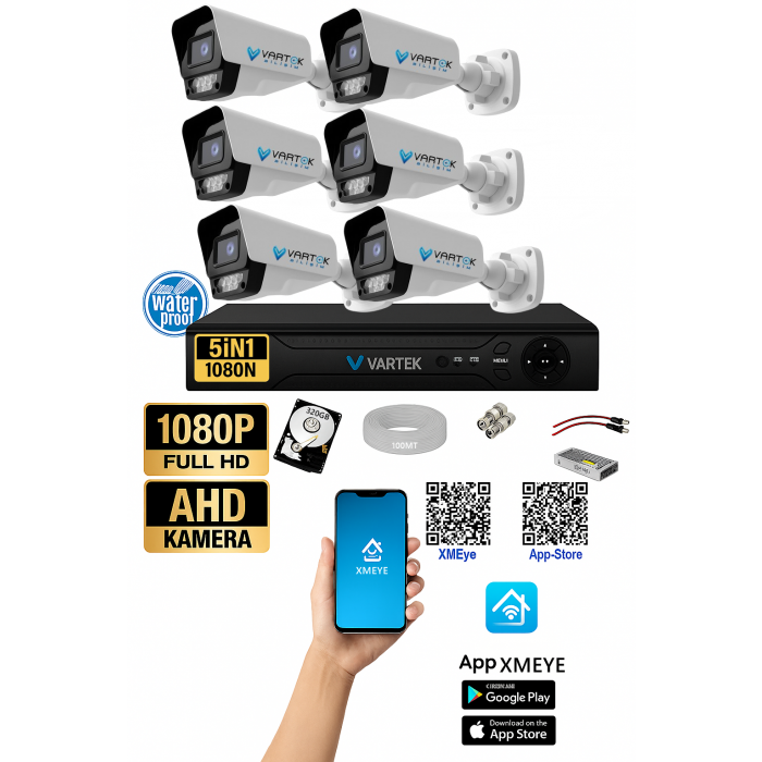 6 Kameralı 9 Atom Led Gece Renkli 320GB HDD 5MP Ahd Güvenlik Kamerası seti