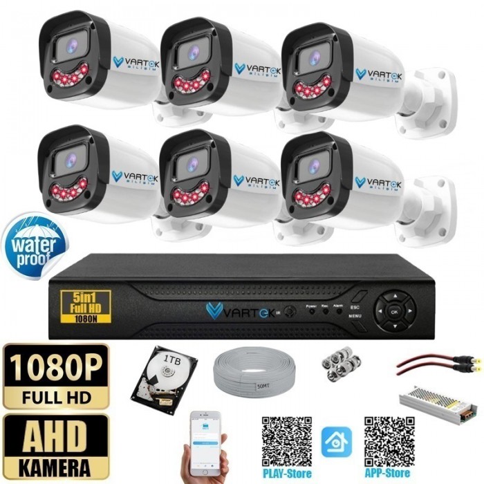 6 Kameralı Gülen Yüz Gece Görüşlü 1000GB HDD 5MP Ahd Güvenlik Kamerası seti