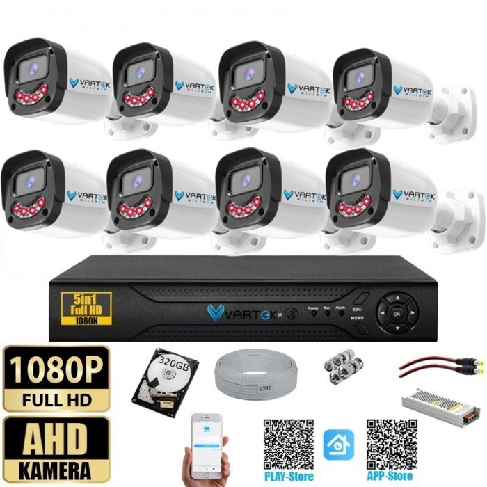 8 Kameralı Gülen Yüz Gece Görüşlü 320GB HDD 5MP Ahd Güvenlik Kamerası seti