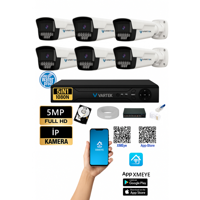 6 Kameralı IP Güvenlik Seti – 1000GB – 4+2 PoE – WarmLED – 1080P