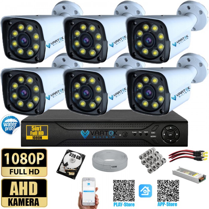 6 Kameralı Metal Kasa Gece Renkli 320GB HDD 5MP Ahd Güvenlik Kamerası seti