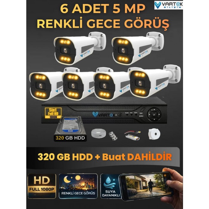 6 Kameralı Zebra Kasa Gece Renkli 320GB HDD 5MP Ahd Güvenlik Kamerası seti