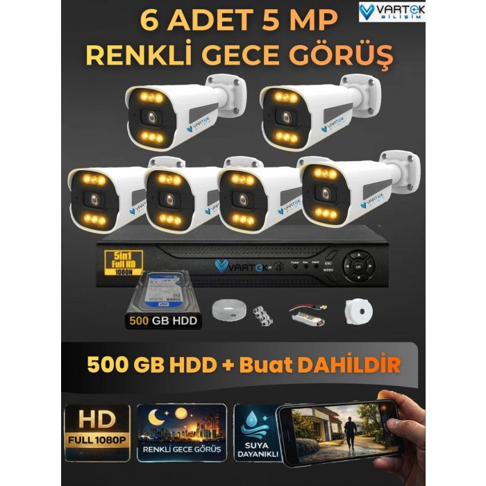6 Kameralı Zebra Kasa Gece Renkli 500GB HDD 5MP Ahd Güvenlik Kamerası seti