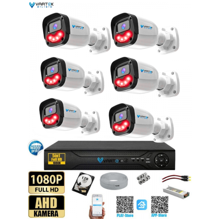6`lı 5MP Full HD 1080P Atom ledli 1 TB HDD Güvenlik Kamera Seti Gece Görüşlü Tak Çalıştır İp gerektirmez