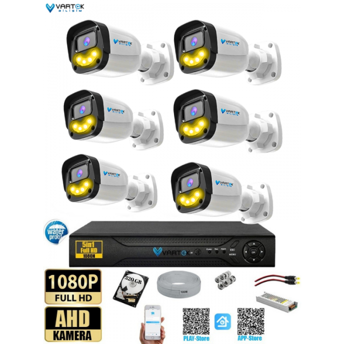 6`lı 5MP Full HD 1080P Atom ledli 320GB HDD Güvenlik Kamera Seti Gece Renkli Tak Çalıştır İp gerektirmez