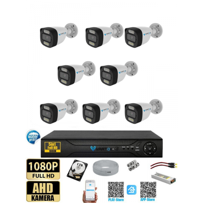 8 Kameralı 1TB HDD Güvenlik Kamera Seti 5MP 1080p Full HD Tam Renkli Gece Görüş DVR Kayıt Cihazlı Tak Çalıştır Sistem