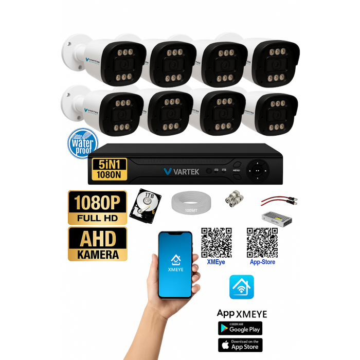 8 Kameralı 6 Mega Led Gece Renkli 1000GB HDD 5MP Ahd Güvenlik Kamerası seti