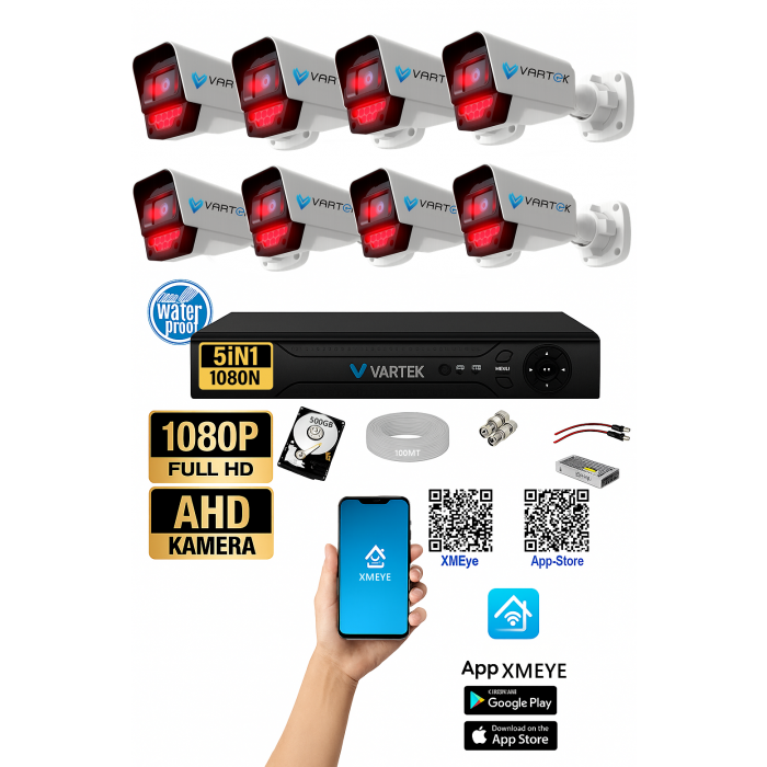 8 Kameralı 9 Atom Led Gece Görüşlü 500GB HDD 5MP Ahd Güvenlik Kamerası seti