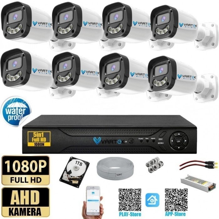 8 Kameralı Gülen Yüz Gece Renkli 1000GB HDD 5MP Ahd Güvenlik Kamerası seti