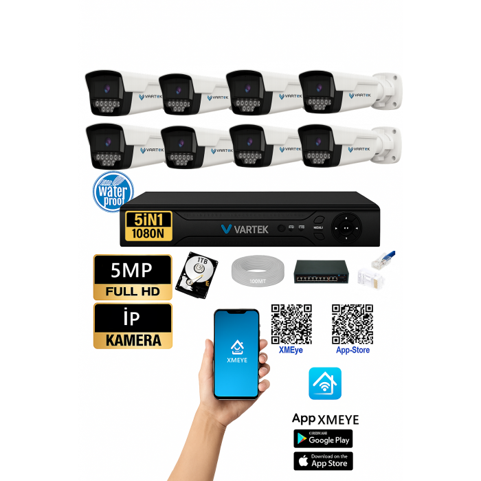 8 Kameralı IP Güvenlik Seti – 1000GB – 4+2 PoE – WarmLED – 1080P