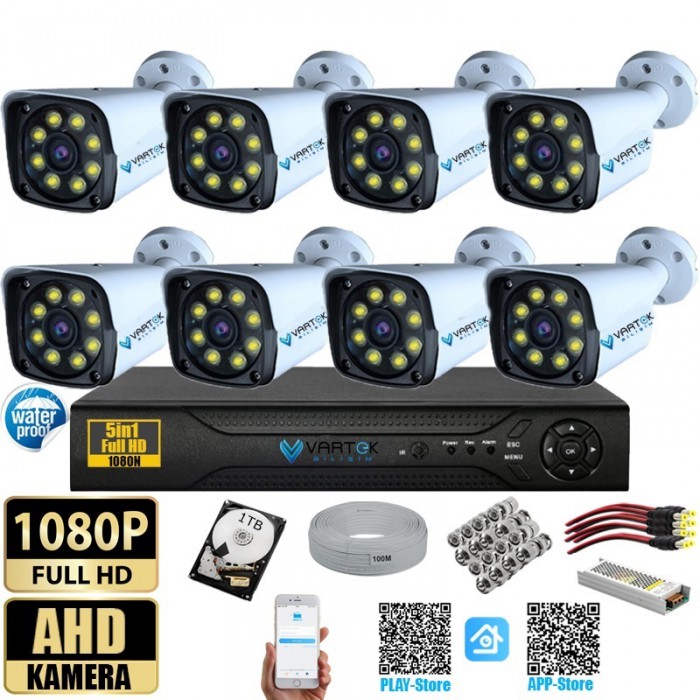 2 Kameralı Full HD 1080P AHD Kayıt Seti 250GB Hard Disk İç Dış Mekan Uyumlu